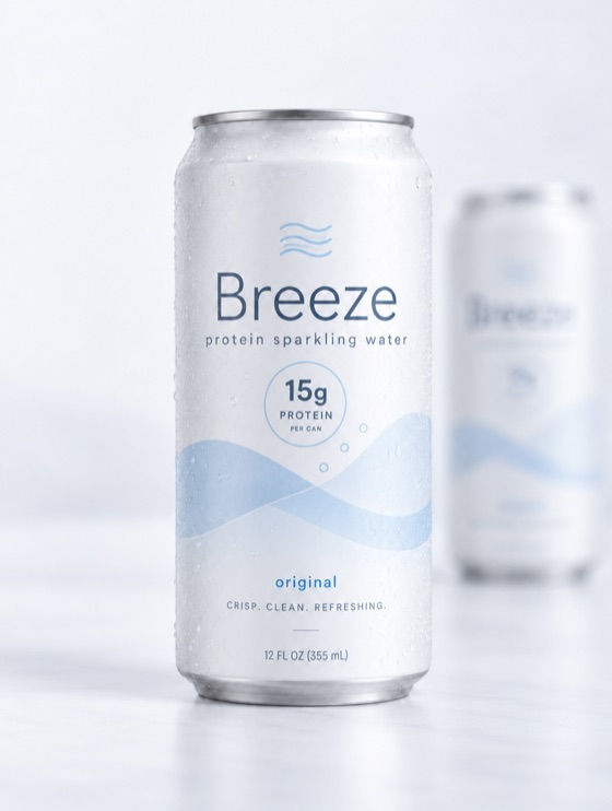 Concept render of a minimal Breeze protein sparkling water can